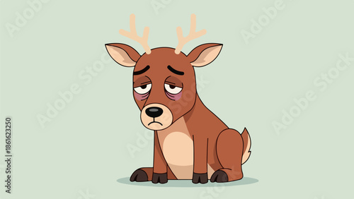 Detailed cartoon illustration of a seated deer with a reflective expression