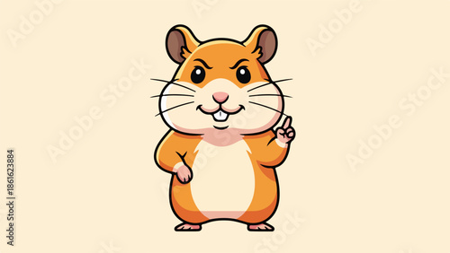 Cheerful cartoon hamster with orange-brown body and pink nose on light brown background
