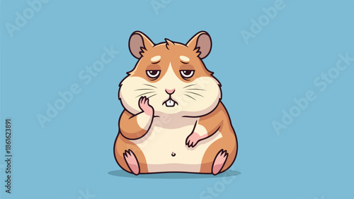 Illustration of a hamster with light brown and white fur on a blue background