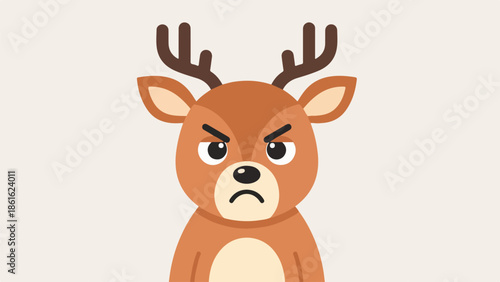 Illustration of a reindeer with prominent antlers and a serious expression on a neutral background