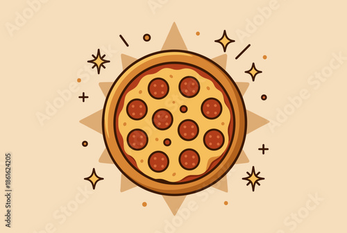 Delicious Cartoon Pepperoni Pizza Illustration with Star Shapes