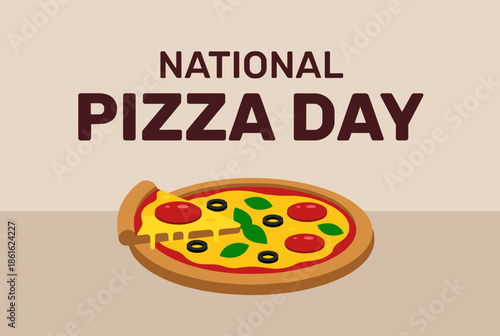 National Pizza Day Celebration Illustration with a Delicious Whole Pizza