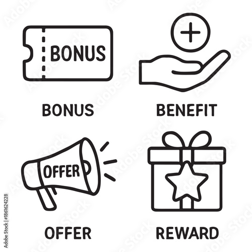 Rewards, Incentives & Bonus Benefits Outline Icon Set