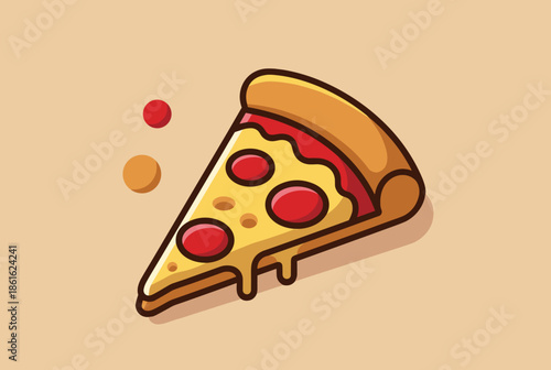 Delicious Cartoon Pizza Slice with Melted Cheese and Pepperoni Toppings