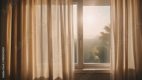 Soft Curtains Framing a Sunny Window View