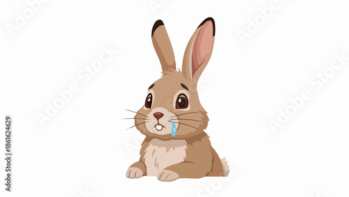 Animated rabbit with tear on face in studio setting