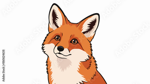 Close-up illustration of a fox's head with detailed fur texture and expressive yellow eyes