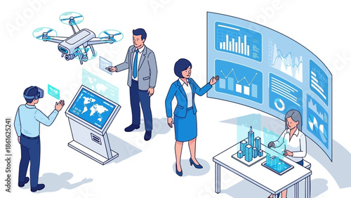 Futuristic Business Meeting with Advanced Technology