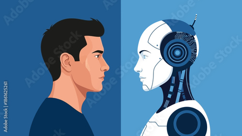 Human vs AI: Artificial Intelligence Concept