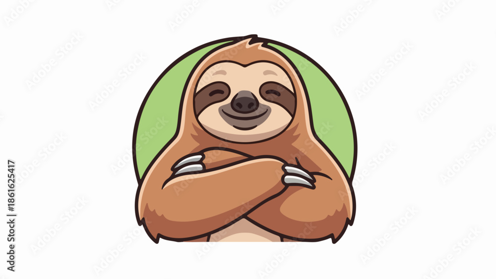 Fototapeta premium Relaxed sloth with leafy green crown on light beige background