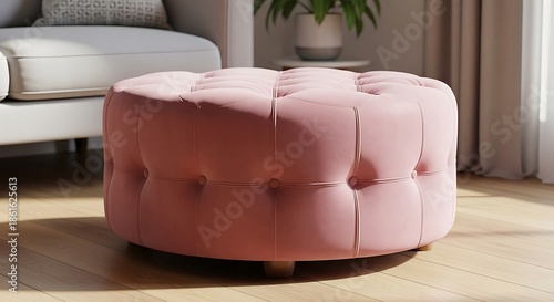 Elegant Pink Velvet Ottoman - Stylish Home Decor Accent.