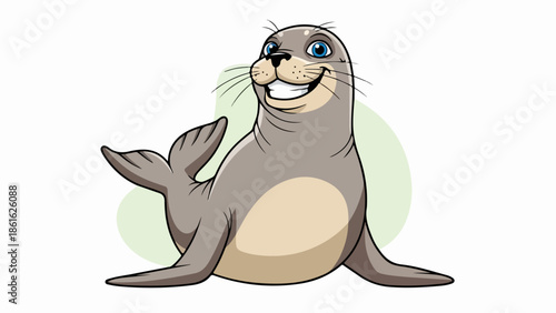 Animated illustration of a friendly seal with raised flippers on a light green background