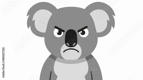 Angry koala illustration with black accents on gray background