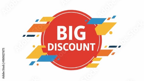 Big Discount Sale Banner with Red Circle and Abstract Shapes.