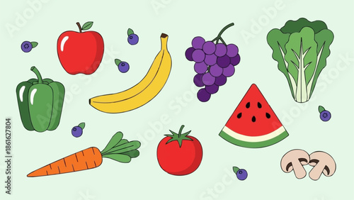 Assortment of Fresh Fruits and Vegetables Healthy Food Choices.