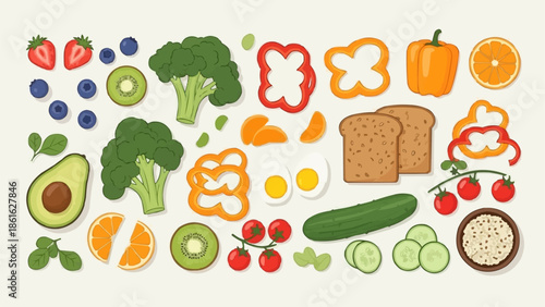Assortment of Fresh Healthy Food Ingredients for Cooking and Eating.