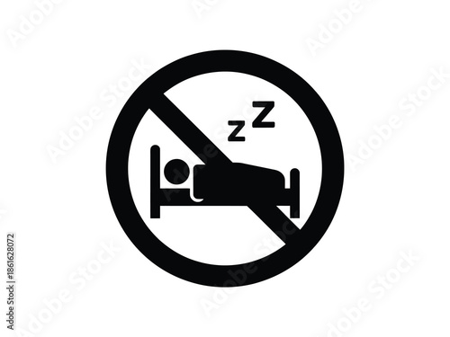 No sleeping allowed a clear prohibition sign featuring a bed and zzz