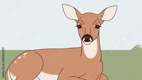 Illustration of a deer lying in a grassy field with a transparent background