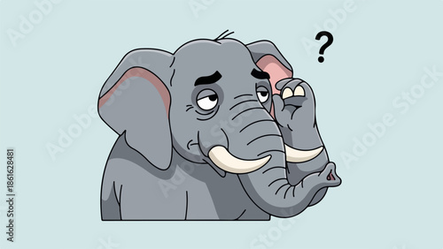 Stylized elephant illustration with soft gray tones and pink accents on a light gray background