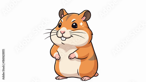 Playful hamster standing upright with front paws crossed on light beige background