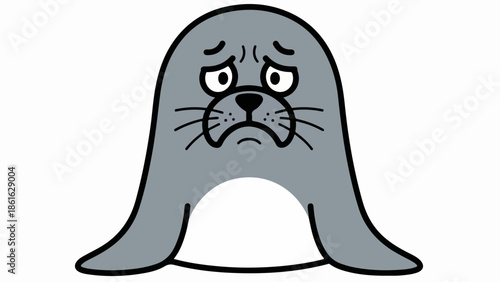 Stylized anthropomorphic seal illustration with expressive face and monochromatic design