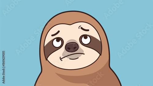 Illustration of a brown sloth with large round eyes on a blue background