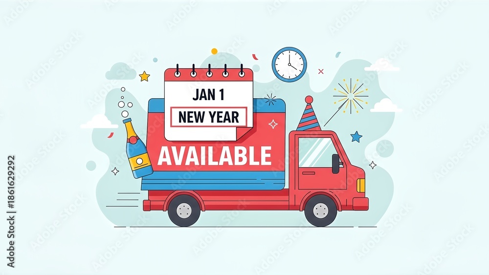 Fototapeta premium New Year's Day Delivery Service Available