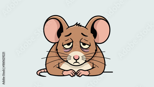 Lifelike illustration of a light brown mouse with large round ears and closed eyes on a light gray background