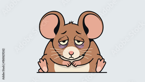 Illustration of a sad brown mouse with large ears and a cream underbelly leaning forward on a ledge