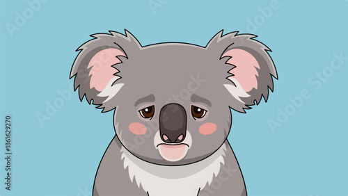Cartoon koala illustration with gray fur and light blue background