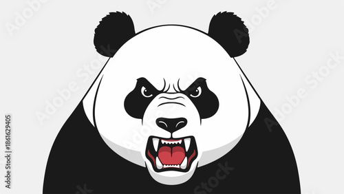 Close-up portrait of a panda bear with an intense expression, bold flat-style illustration
