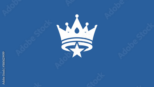 A majestic white crown with a star emblem on a solid blue background, symbolizing royalty and excellence.
