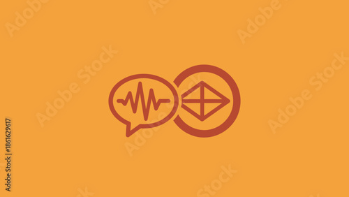 Abstract illustration of voice communication and data processing technology with two distinct icons on an orange background.