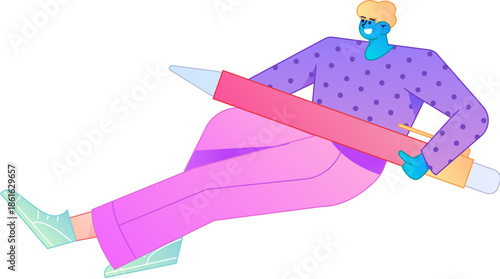 Figure holding a fountain pen writing, drawing, creating sketches, hand-drawn illustrations
