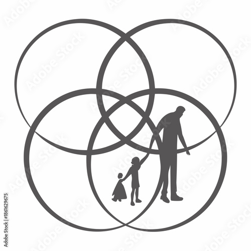 Family Bond Abstract Icon with Linked Smooth Lines