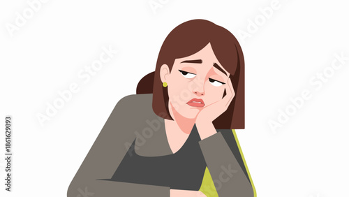 Close-up portrait of a young woman with shoulder-length brown hair in a moment of quiet reflection