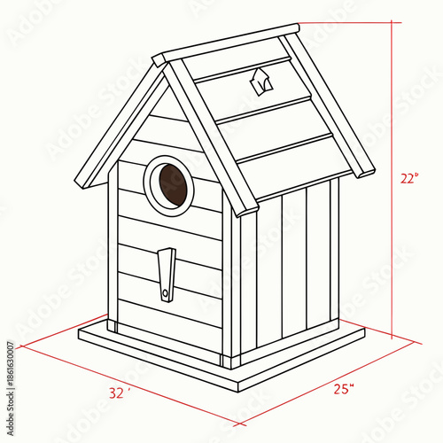 Classic Birdhouse Outline Vector Illustration