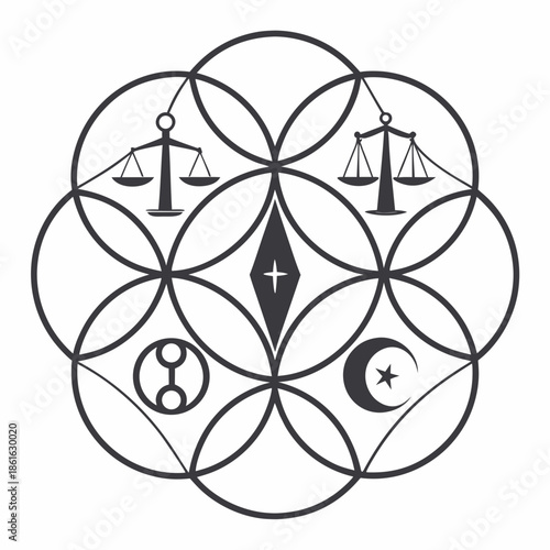 Soft Feminine Balance and Spiritual Harmony Symbols Set