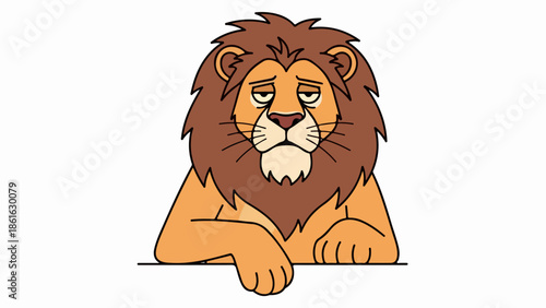 Detailed illustration of a lion in a contemplative pose with a richly textured mane