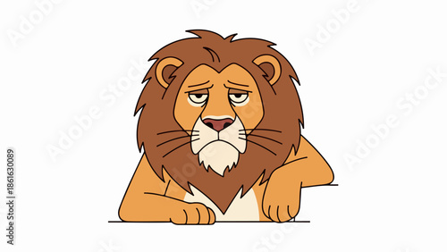 Illustration of a lion with a rich earthy brown mane in a contemplative pose