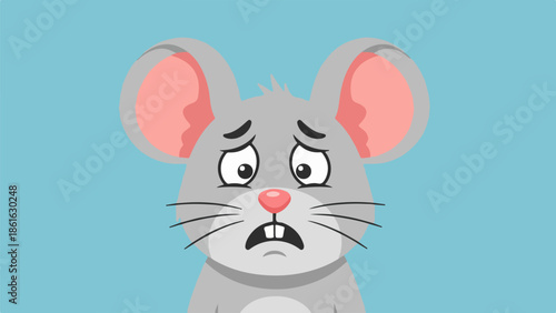 Cartoon mouse with pink ears and nose expressing anger on blue background