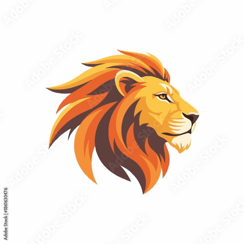 Lion Head Illustration with Flowing Mane.