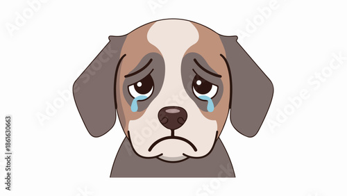 Close-up portrait of a sad dog with tearful eyes and light brown coat