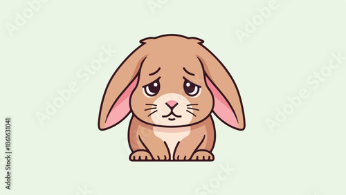Cartoon rabbit illustration with soft brown and pink accents, seated and facing the viewer