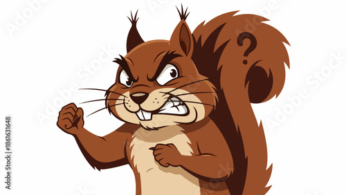 Highly detailed illustration of a dynamic squirrel with a question mark-shaped tail