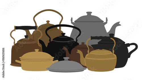 Vintage teapot and kettle collection in silhouette style