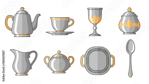 Elegant tea set with golden accents in classic style