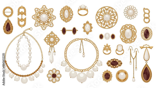 Elegant collection of vintage jewelry pieces in intricate designs