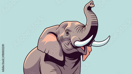 Majestic elephant illustration with light grayish-brown hue and light blue background
