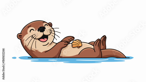 Sea otter floating on its back in clear light blue water with playful expression